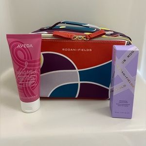 Rodan + Fields makeup case, R+F hand cream, aveda hand crème